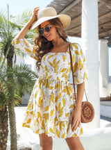 Holiday Ruffled Square Collar Dress