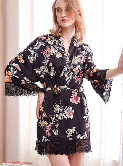 Silk Pajamas Printed Bathrobe