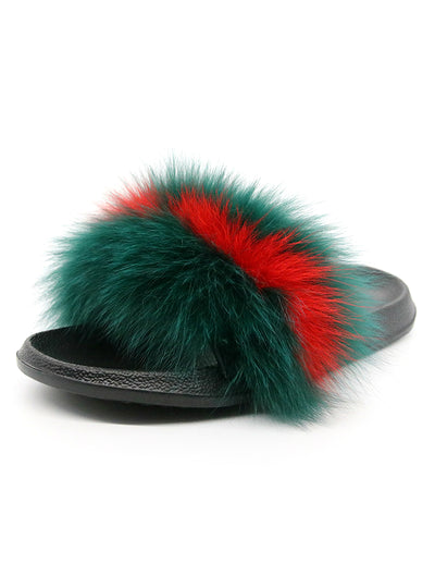 Women Fox Fur Slippers Real Fur Slides Female