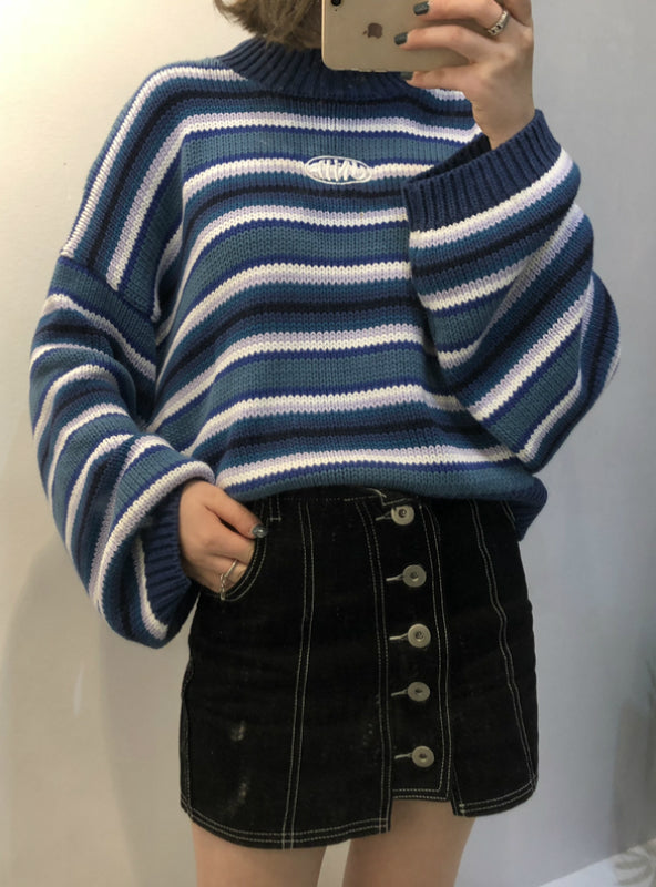 Women's Loose Wild Striped Student Sweater
