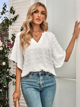 Women Casual V-neck Solid-color Blouse
