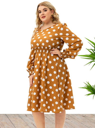 Long Sleeve Polka Dot Long Dress