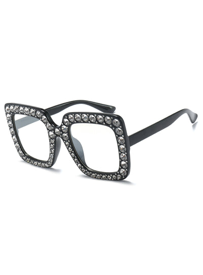 Square Sunglasses Women Diamond Frame Mirror