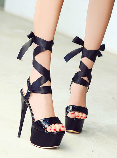 Women Shoes Open Toe Lace Up Heels Sandals