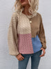 Twist Lantern Sleeve Stitching Contrast Sweater