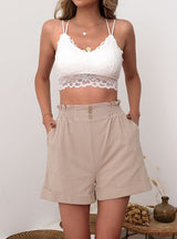 Cotton Loose Elastic Waist Wide Leg Shorts