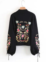 Embroidery Lace Up Knitted Sweater Women