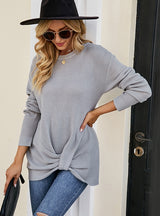 Solid Color Round Neck Linked Slim Sweater