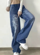 Irregular Printed Low Waist Jeans