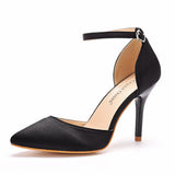 Black Silk Satin Pointed High-heeled Sandals