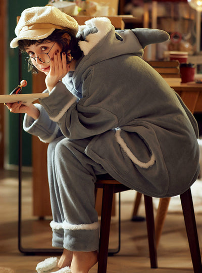 Coral Velvet Two-piece Suit Elephant Hooded