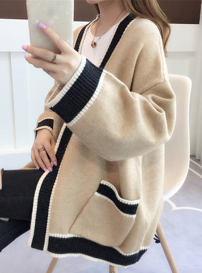 Women's Cardigan Knitted Korean Stripe Wool Sweater