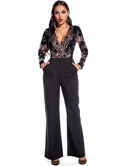 Retro Long-sleeved Sequined Jumpsuit