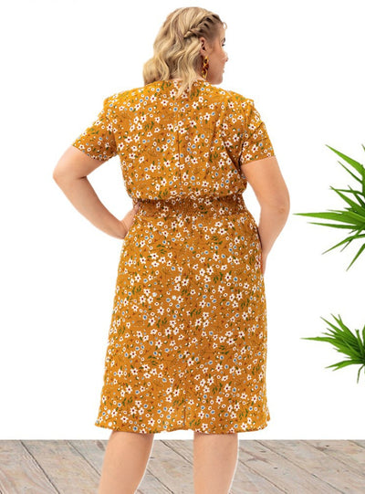 Short Sleeve V-neck Printed Short Dress