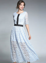 Lace Midi Dress Half Sleeve A-Line Party Dress