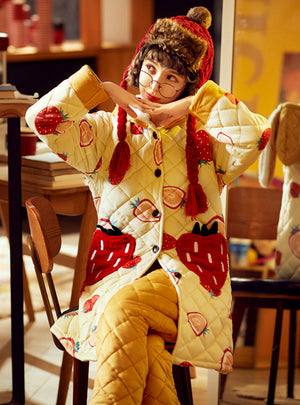 Three-layer Thickened Coral Velvet Rabbit Strawberry Yellow