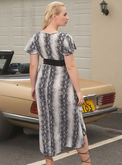 V-neck Sexy Snake Pattern Slim A-line Dress