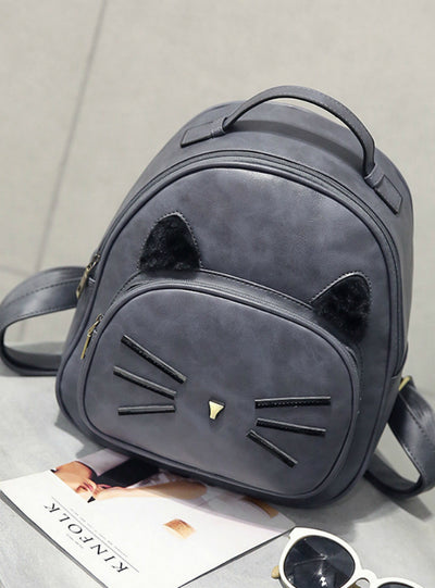 PU Leather Backpack Cute Cat Shoulder School Bags
