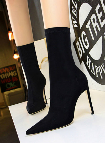 Women Boots Beige Pointed Toe Elastic Ankle Boots