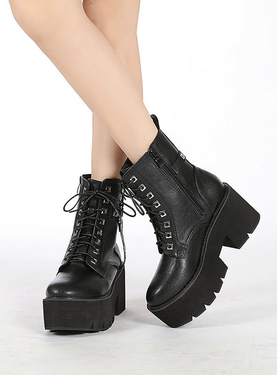 Rivet Front Lace Side Zipper Female Boots