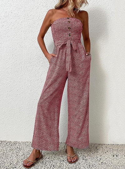 Tube Top Pocket Button Jumpsuit