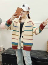 Loose Sweater Long Stripe Knit Cardigan For Women