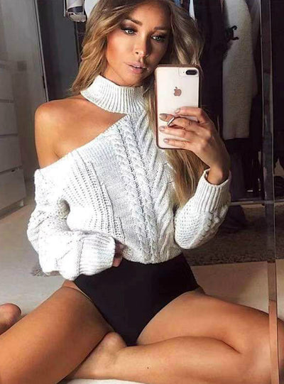 Loose Sweater Bare Shoulders Knitted Pullovers