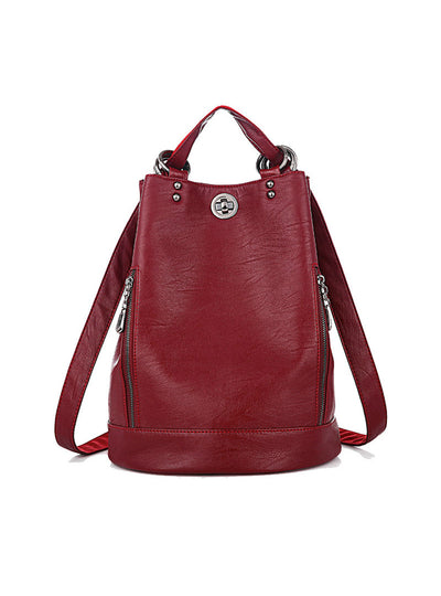 Multifunction Women Backpack PU Leather Black Bagpack