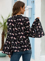 Trumpet Sleeves Printed Chiffon Shirt