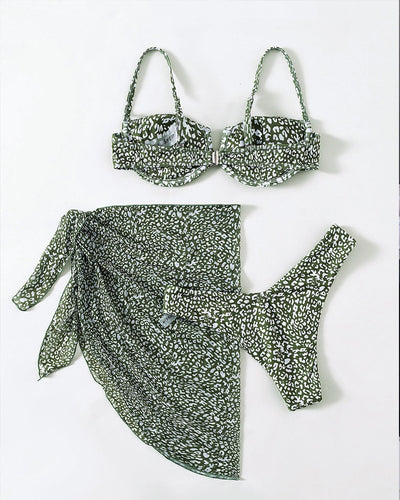 Leopard Print Gauze Swimsuit Three-piece Suit