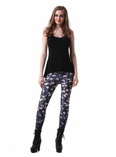 Slim Womens Pirate Leggings Pants Digital Printing Skulls 