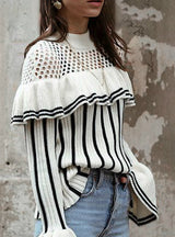 Hollow Stripe Flounces Slim Sweater Lady
