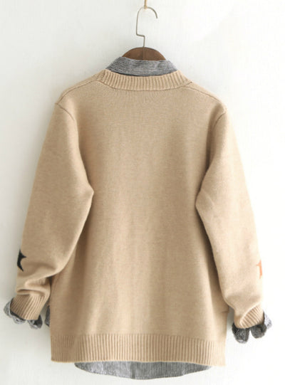 Sweater Loose Maple Leaf Letter Student Knitted Cardigan