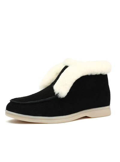 Ankle Boots Cow Suede Leather Boots Natural Fur Warm