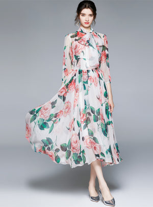 Holiday Vintage Scarf Printed Chiffon Dress