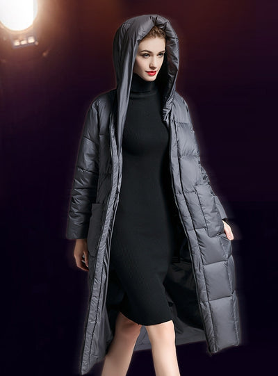 Over-the-knee Hooded Loose Thickened Slim Down Jacket