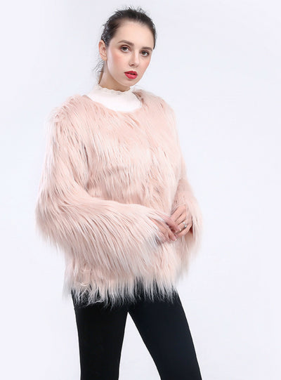 Short Long Sleeve Lamb Wool Fake Fur Women's Coat