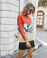 Turtle Neck Female Color Leopard Pattern Sweater