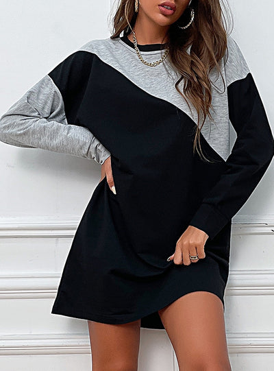 Contrast Loose Long Sleeve Color Matching Dress
