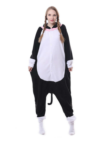 Flannel Black Cat Onesie Pajama Animal For Women