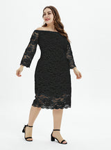 Plus Size White Lace Long Sleeve Party Dress