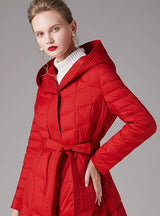 White Eiderdown Hooded Red Down Jacket