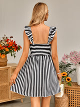Casual Off-the-shoulder Flounce Striped Dress