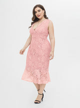 Sexy Pink Sheath Lace V-neck Party Dress