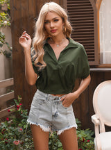 Retro Lapel Pullover Short Sleeve Shirt