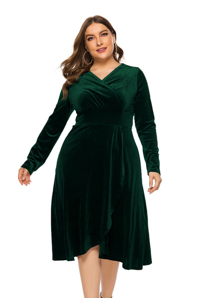 V-neck Long Sleeve Velvet Dress