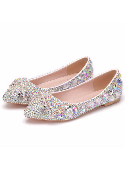 Colored Rhinestone Bow Pointed Shoes