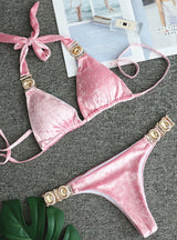 Pink Velvet Crystal Diamond Swimsuit