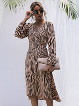 Zebra Lace-up Long Sleeve Dress