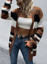 Striped Color Matching Sweater Coat